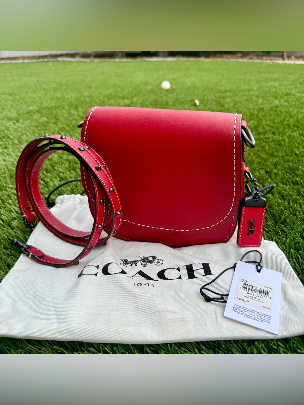 Coach 1941| Glovetanned Leather| Red Saddle Bag 17 w/Riveted Crossbody Strap